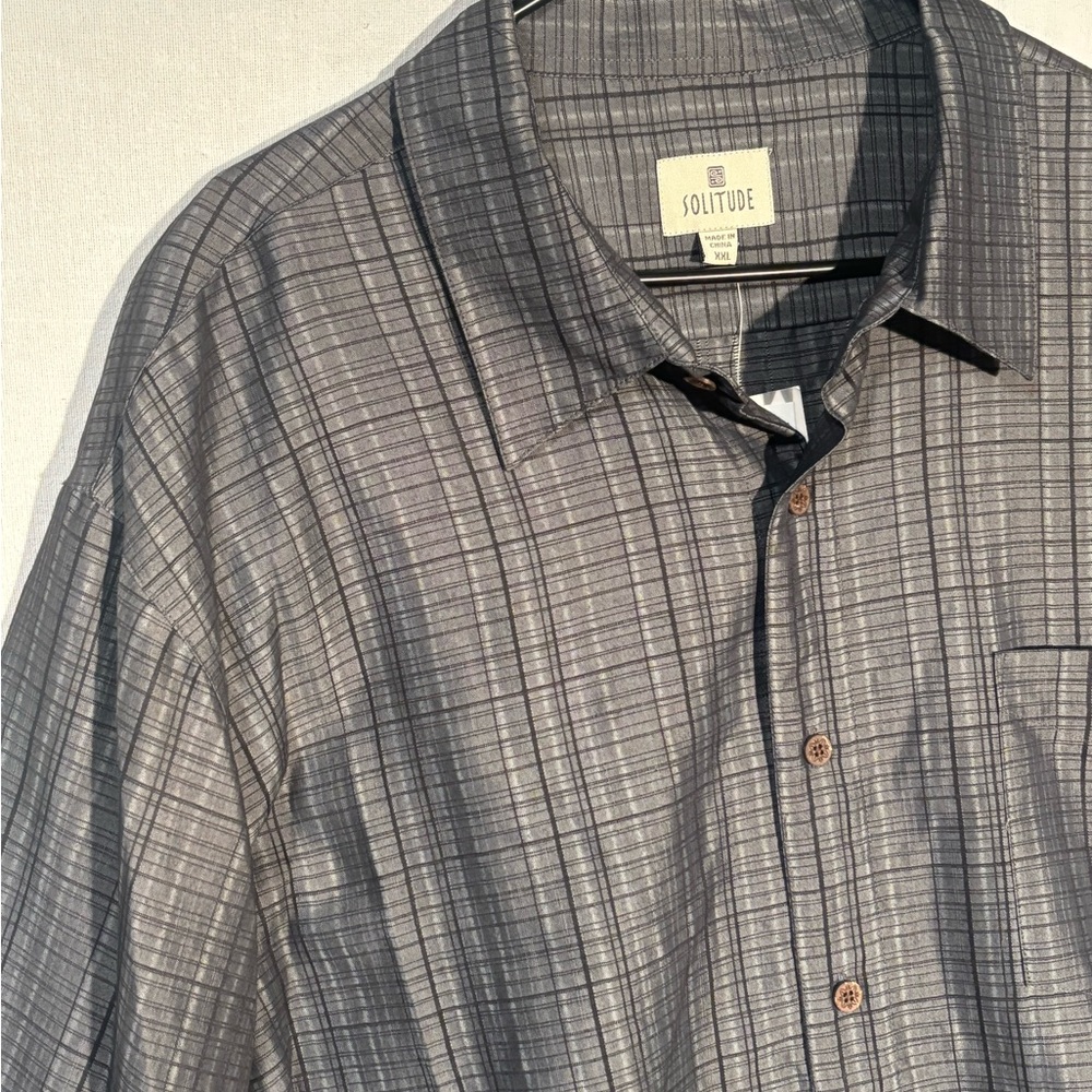 Men's XXL Gray Plaid Long Sleeve Button-Down Shirt